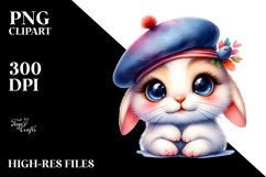 Goofy Baby Bunny with Beret, PNG Product Image 2