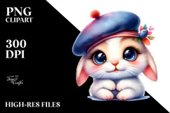 Goofy Baby Bunny with Beret, PNG Product Image 2