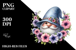 Cute GNOME with Big Hat and Floral Frame PNG Product Image 2