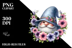 Cute GNOME with Big Hat and Floral Frame PNG Product Image 2