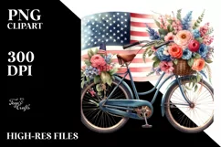 Vintage Bicycle Flowers USA Flag Clipart Product Image 1
