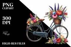 Vintage Bicycle Flowers USA Flag Clipart Product Image 3