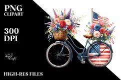 Vintage Bicycle Flowers USA Flag Clipart Product Image 1