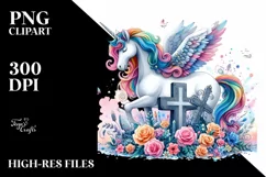 Simple Vibrant Unicorn Drawing with Grave | Clipart Product Image 1