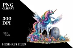 Simple Vibrant Unicorn Drawing with Grave | Clipart Product Image 1