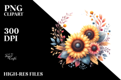 Colorful Vibrant Sunflower Wreath Clipart Product Image 2