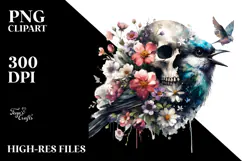 Bird with Spring Flowers and Skull, High-Res PNG Product Image 2