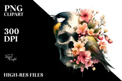 Bird with Spring Flowers and Skull, High-Res PNG Product Image 2