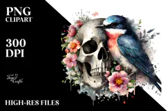 Bird with Spring Flowers and Skull, High-Res PNG Product Image 2