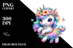 Colorful Baby Unicorn in Hula Skirt, PNG Product Image 2