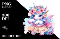 Colorful Baby Unicorn in Hula Skirt, PNG Product Image 1