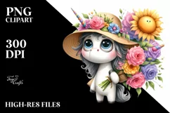 Unicorn with Sun Hat and Flower Bouquet | Sublimation | Product Image 1