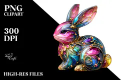 Colorful Bunny on Splashy Background PNG Product Image 2