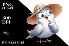 Funny Dove Standing in Sun Hat | Sublimation Clipart Product Image 1