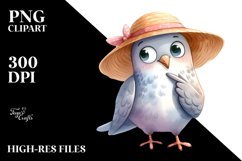 Funny Dove Standing in Sun Hat | Sublimation Clipart Product Image 1