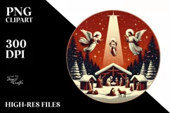 Retro Nativity Scene Christmas Ornament PNG Product Image 2