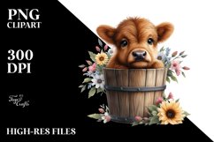 Baby Highland Cow with Flowers PNG Product Image 1