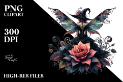 Gothic Fairy on a Flower View from Back PNG Product Image 2
