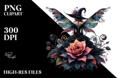 Gothic Fairy on a Flower View from Back PNG Product Image 2