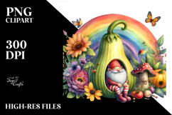 Watercolor Gnome House Rainbow Scene | Sublimation | Clipart Product Image 2