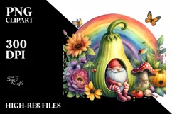Watercolor Gnome House Rainbow Scene | Sublimation | Clipart Product Image 1