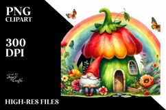 Watercolor Gnome House Rainbow Scene | Sublimation | Clipart Product Image 1