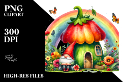Watercolor Gnome House Rainbow Scene | Sublimation | Clipart Product Image 2