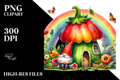 Watercolor Gnome House Rainbow Scene | Sublimation | Clipart Product Image 2