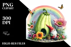 Watercolor Gnome House Rainbow Scene | Sublimation | Clipart Product Image 3