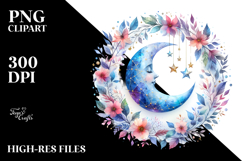 Vibrant Abstract Moon with Flowers | Clipart Product Image 2