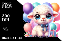 Baby Lamb with Balloons Vibrant PNG Product Image 2