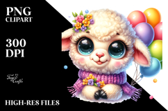 Baby Lamb with Balloons Vibrant PNG Product Image 2