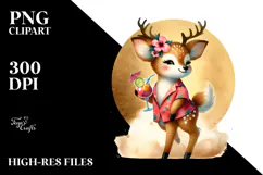 Cute Deer in Beachwear with Cocktail, Watercolor PNG Product Image 2