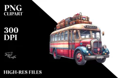 Vintage Bus with Stars, Clipart PNG Product Image 2