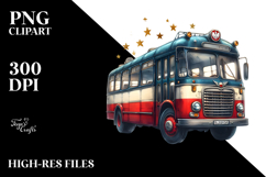 Vintage Bus with Stars, Clipart PNG Product Image 2