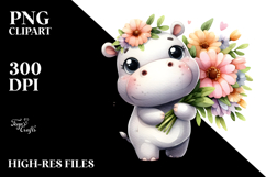 Cute Hippo with Large Flower Bouquet | Clipart Product Image 2