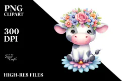 Cartoon-Style Cute Cow with Flower Crown | Clipart Product Image 2