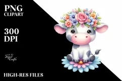 Cartoon-Style Cute Cow with Flower Crown | Clipart Product Image 3
