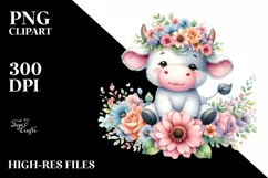 Sitting Cow with Vibrant Flower Crown | Clipart Product Image 1
