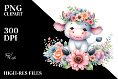 Sitting Cow with Vibrant Flower Crown | Clipart Product Image 2