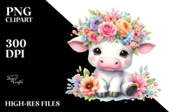 Sitting Cow with Vibrant Flower Crown | Clipart Product Image 2