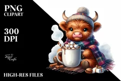Highland Cow with Blanket and Cocoa PNG Product Image 1