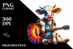 Colorful Baby Cow with Guitar PNG Product Image 1