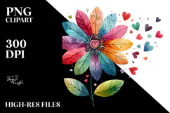 Colorful Boho Flower with Heart Petals PNG Product Image 2