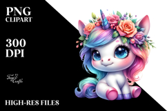 Cute Baby Unicorn Sitting PNG Product Image 2