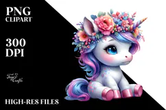 Cute Baby Unicorn Sitting PNG Product Image 2