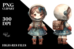 Vintage Astronaut Girl Watercolor PNG Product Image 2