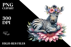 Sleeping Baby Zebra on Flower PNG Product Image 2