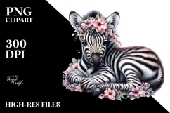 Sleeping Baby Zebra on Flower PNG Product Image 2