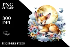 Colorful Baby Deer Sleeping on Moon | Sublimation Clipart Product Image 3